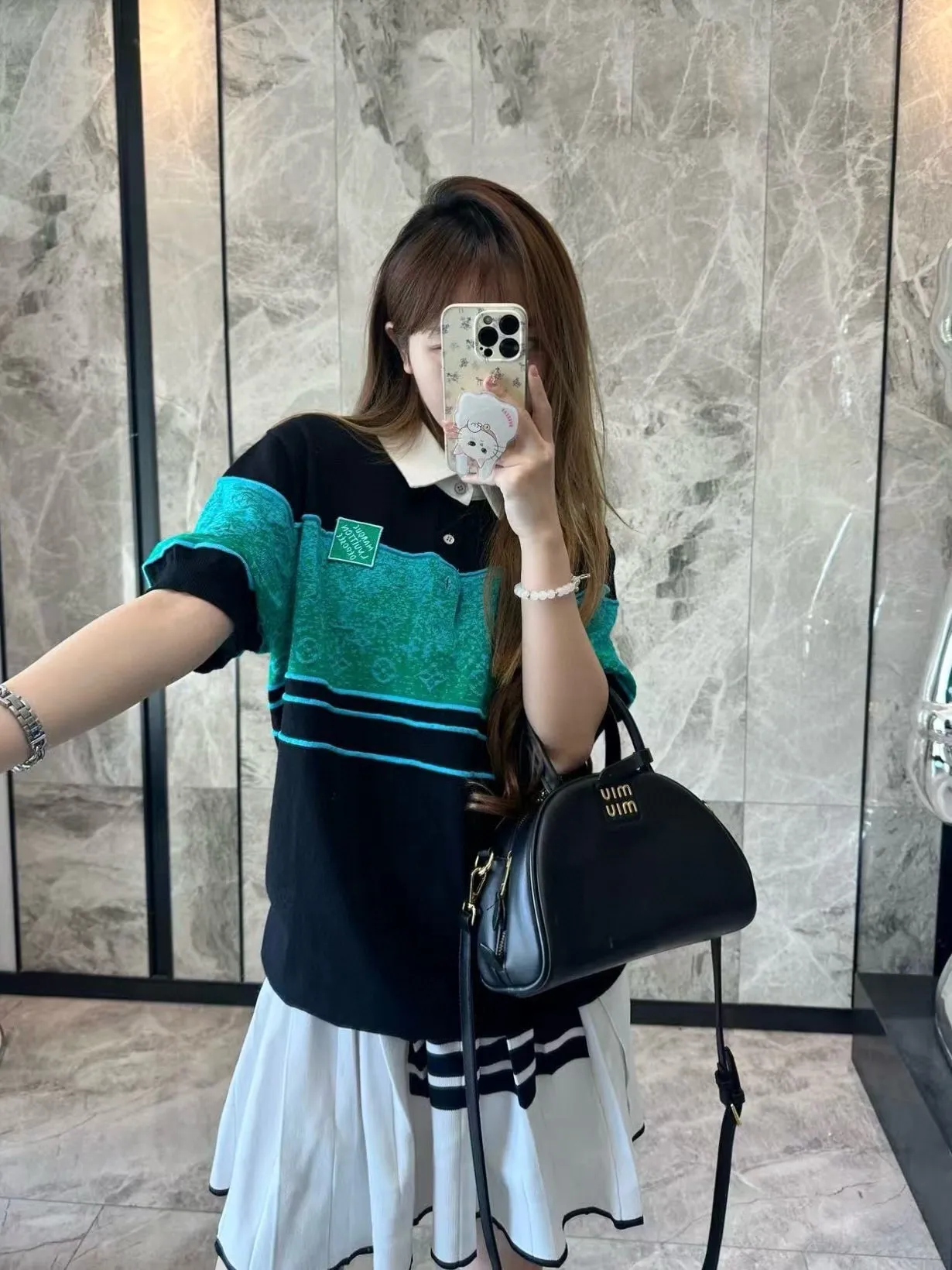 Louis Vuitton/Louis Vuitton 25ss gradient old flower jacquard color block knitted Polo short sleeves